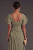 Dusty Sage Sheath V Neck Ruched Long Formal Dress