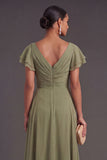 Ruched Dusty Sage Sheath V Neck Long Formal Dress