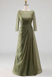 Dusty Sage A Line Round Neck Half Sleeves Long Mother of the Bride Dress