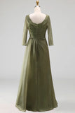 Dusty Sage A Line Round Neck Half Sleeves Long Mother of the Bride Dress