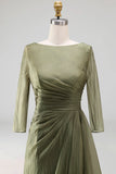Dusty Sage A Line Round Neck Half Sleeves Long Mother of the Bride Dress