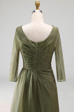Dusty Sage A Line Round Neck Half Sleeves Long Mother of the Bride Dress