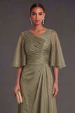 Dusty Sage Sheath Half Sleeves Midi Wedding Guest Dress