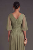Dusty Sage Sheath Half Sleeves Midi Wedding Guest Dress