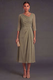 V Neck Dusty Sage Sheath Half Sleeves Midi Wedding Guest Dress
