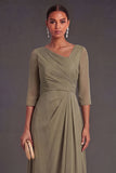 V Neck Dusty Sage Sheath Half Sleeves Midi Wedding Guest Dress