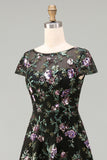 A Line Black Floral Sparkly Sequined Long Formal Dress
