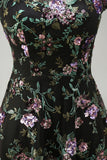 A Line Black Floral Sparkly Sequined Long Formal Dress