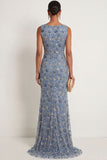 Sparkly Twilight Mermaid Floral Ruched Appliqued Long Formal Dress with Slit