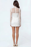 White Bodycon Satin High Neck Short Bridal Shower Dress