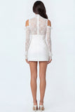 High Neck White Bodycon Satin Short Bridal Shower Dress