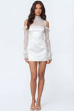 High Neck White Bodycon Satin Short Bridal Shower Dress