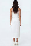 White Mermaid Halter Neck Satin Sleeveless Long Engagement Dress