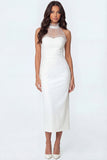 White Mermaid Halter Neck Satin Sleeveless Long Engagement Dress