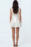 A Line Satin White Square Neck Short Engagement Dress