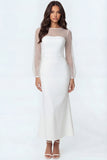 White Mermaid Illusion Neck Satin Long Bridal Shower Dress