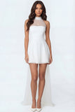 A Line Satin White Halter Neck Sleeveless Short Bridal Shower Dress with Cape