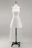 A Line Satin White Halter Neck Sleeveless Short Bridal Shower Dress with Cape