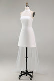A Line Satin White Halter Neck Sleeveless Short Bridal Shower Dress with Cape