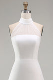 A Line Satin White Halter Neck Sleeveless Short Bridal Shower Dress with Cape