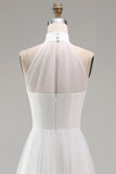 A Line Satin White Halter Neck Sleeveless Short Bridal Shower Dress with Cape