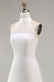 A Line Satin White Halter Neck Sleeveless Short Bridal Shower Dress with Cape