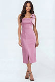 Sheath Thick Straps Candy Pink Backless Sleeveless Long Formal Dress with Bow