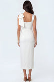 Sheath Thick Straps Candy Pink Backless Sleeveless Long Formal Dress with Bow