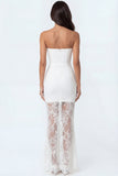 White Mermaid Strapless Embroidered Long Engagement Dress