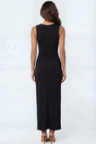 White Mermaid Satin Round Neck Long Formal Dress with Slit