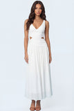 White Sheath V Neck Chiffon Cut Out Long Engagement Dress