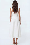 White A Line Square Neck Corset High Waist Long Bridal Shower Dress