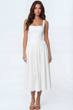 White A Line Square Neck Corset High Waist Long Bridal Shower Dress