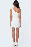 Bodycon White One Shoulder Short Engagement Dress with 3D Flower