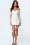 Bodycon White Off the Shoulder Backless Short Bridal Shower Dress
