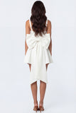 A Line White Thick Straps Backless Satin Short Bridal Shower Dress with Bow