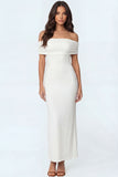 White Mermaid Off the Shoulder Backless Sleeveless Long Engagement Dress