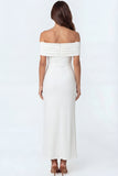 White Mermaid Off the Shoulder Backless Sleeveless Long Engagement Dress