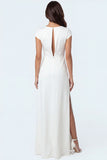 White Mermaid Satin Cowl Neck Long Bridal Shower Dress with Slit