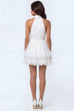 A Line White Halter Neck Ruffled Short Engagement Dress