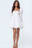 A Line White Square Neck Short Bridal Shower Dress with Long Sleeves