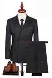 Black Peaked Lapel 3-Piece Double Breasted Men's Suits