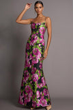 Black Floral Mermaid Spaghetti Straps Maxi Wedding Guest Dress