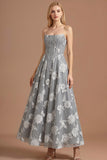 Light Grey Corset Floral A Line Long Formal Dress