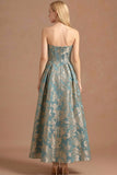 Jacquard Dusty Blue Corset Floral Strapless Maxi Formal Dress