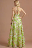 Light Green Jacquard Corset Floral A Line Long Formal Dress with Slit