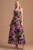 Black Floral A Line Halter Neck Long Formal Dress