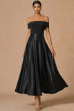 Black Off the Shoulder A Line Backless Long Formal Dress