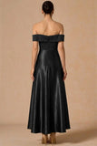 Black Off the Shoulder A Line Backless Long Formal Dress