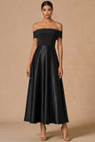 Black Off the Shoulder A Line Backless Long Formal Dress